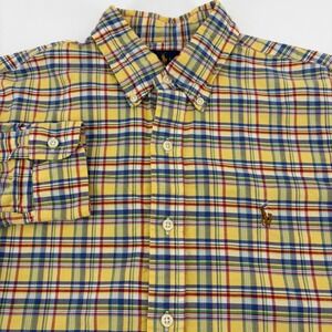 Polo Ralph Lauren Mens Yellow Plaid Madras Button Down Shirt Long Sleeve Medium